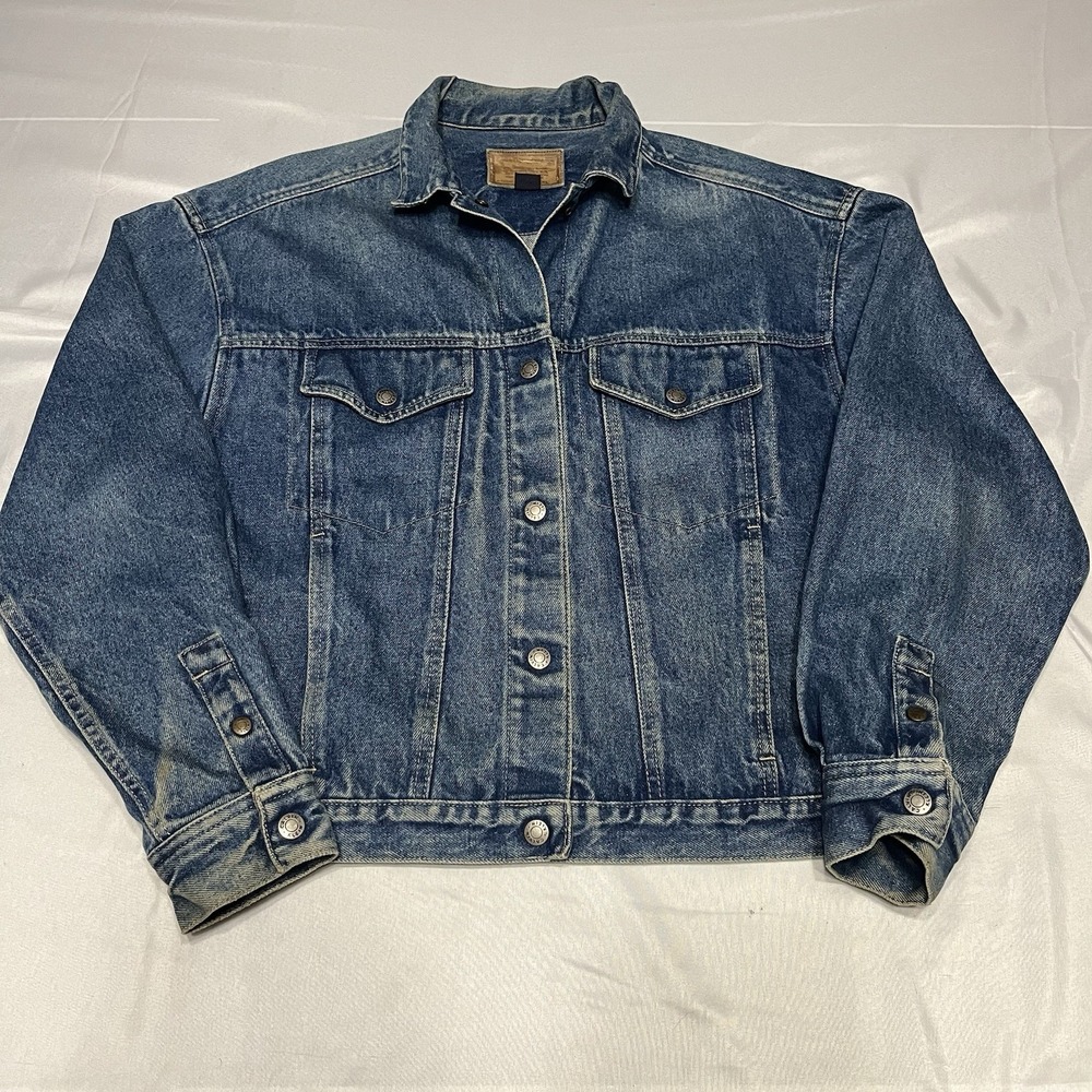 Vintage 90s Calvin Klein Denim Trucker Jacket Size Medium Distressed Snap Button